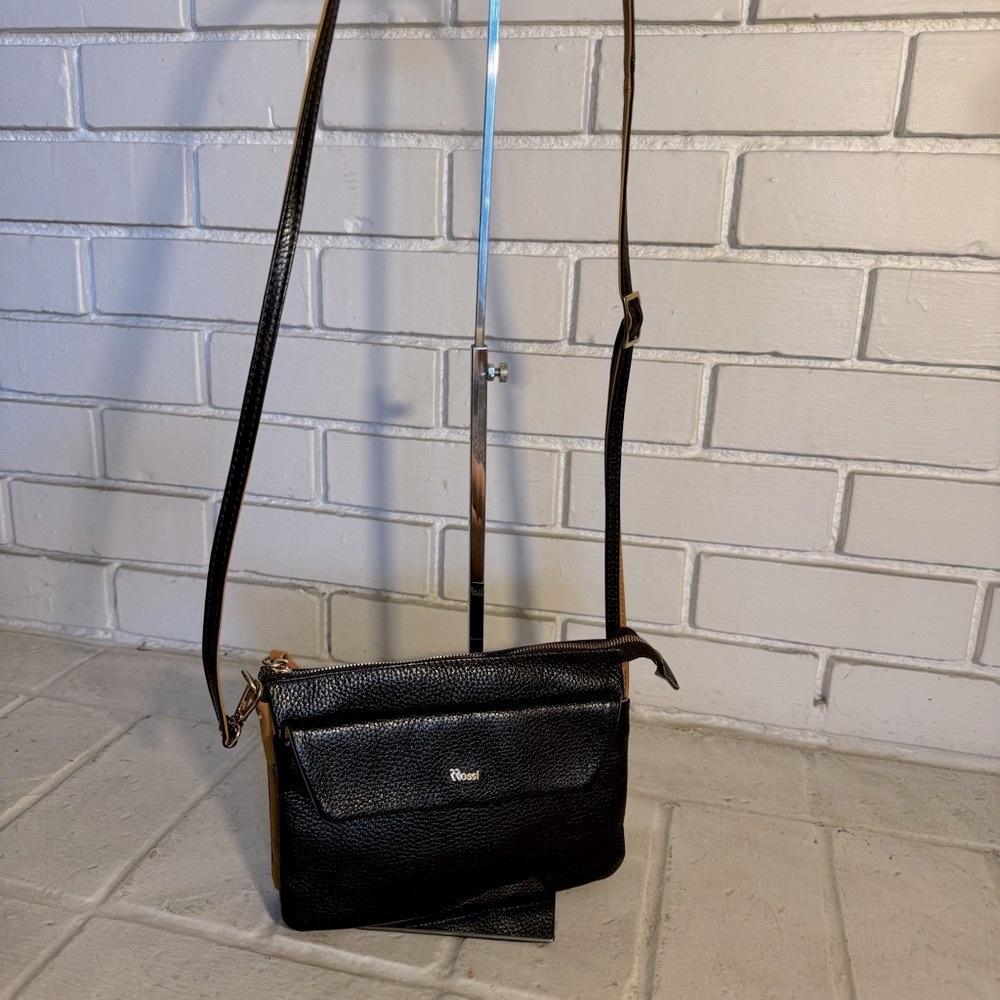BRUNO ROSSI FULL GRAIN LEATHER WOMEN'S ENVELOPE BAG - Dark Brown & Gold